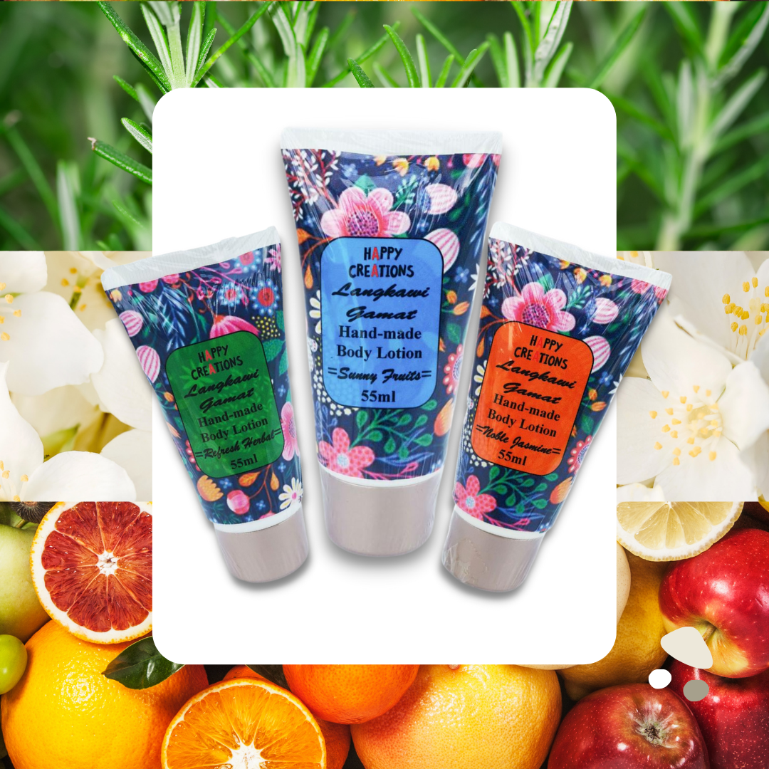 Rosemary, Jasmine & Sunny Fruits Gamat Body Lotion scents!