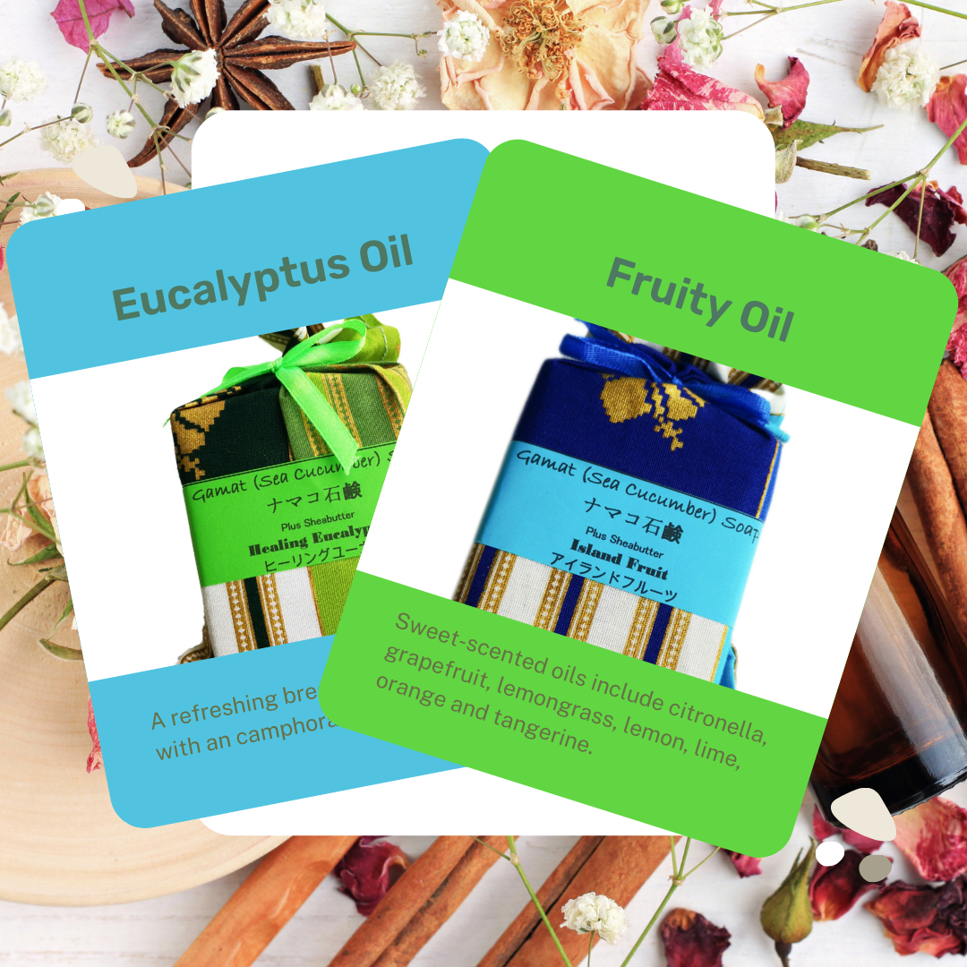 Eucalyptus & Fruity - Gamat Sheabutter essential oil scents!
