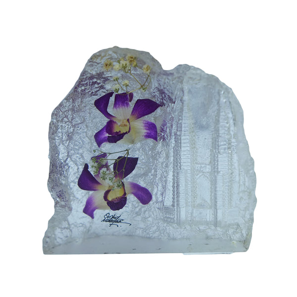 Paperweight with 2 real orchid flowers and Klcc DC186
