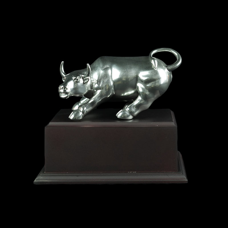 Pewter Figurine (Wall Streets Bull on Wooden Base) - PF9626