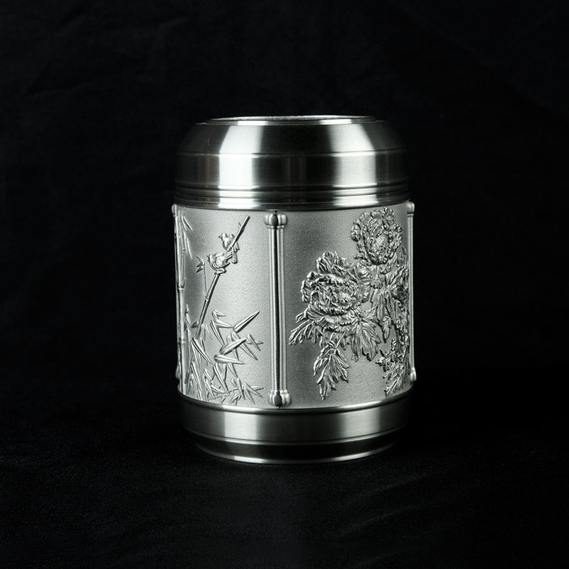 Pewter Tea Caddy, 4 Seasons H12.7cm- PW5566s